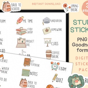 Study Digital Stickers for Goodnotes, Student Goodnotes Stickers, Icon Stickers, School Digital Stickers, College, Class, Planner Stickers