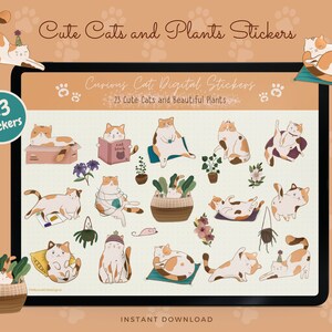 Neugierige Katzen und Pflanzen Aufkleber | Digitale Aufkleber | Handgezeichnete Clipart | Tier Charakter Aufkleber | Bekanntheit | Nur für den persönlichen Gebrauch