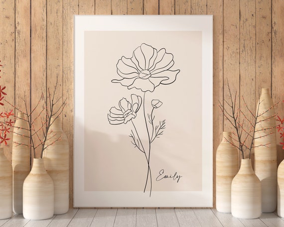Custom Birth Month Flower Print , Personalized Family Birth Month Flowers Wall Art, Personalized Floral Gifts, Minimalist Flower, Line Art