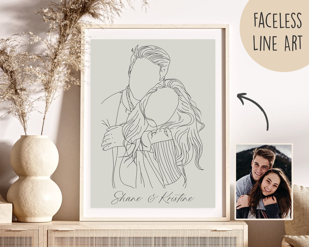 Custom Line Drawing Couple, Custom Portrait, Couple Line Art, Wedding ...