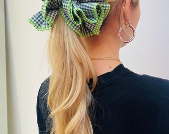 Beautiful gingham Scrunchie , made from cotton and beautiful neon cotton edge finishing