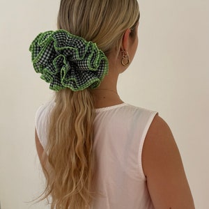 Gingham  Scrunchie , made from cotton and beautiful neon cotton edge finishing
