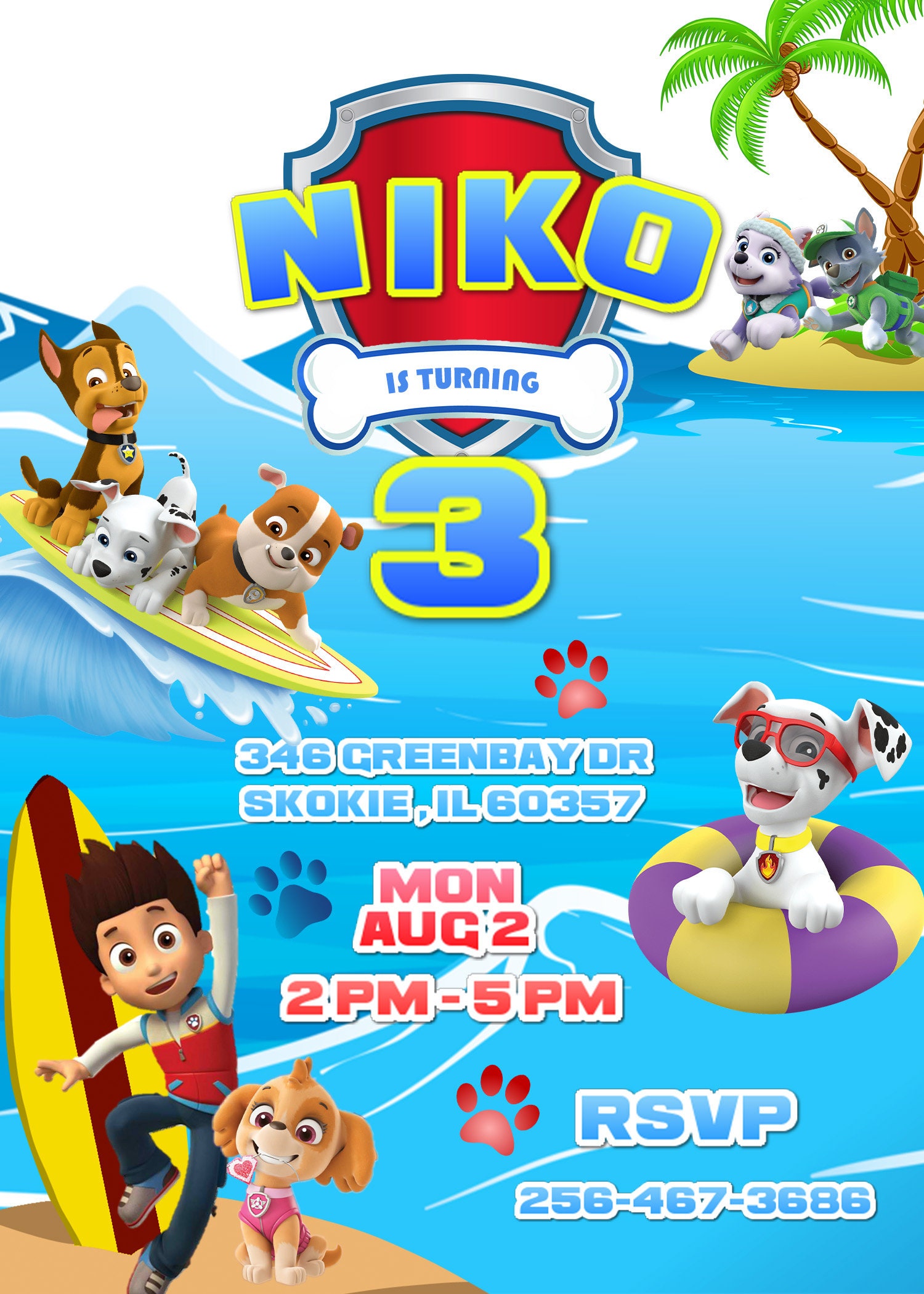 Paw Patrol Pool Party Digital Invitation | Etsy