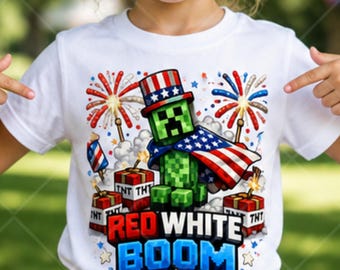 Patriotisches Feuerwerk Design, 4. Juli Sublimation PNG, USA Shirt Design, Clipart zum Unabhängigkeitstag, Zombie Creeper, Amerika, Blockstil