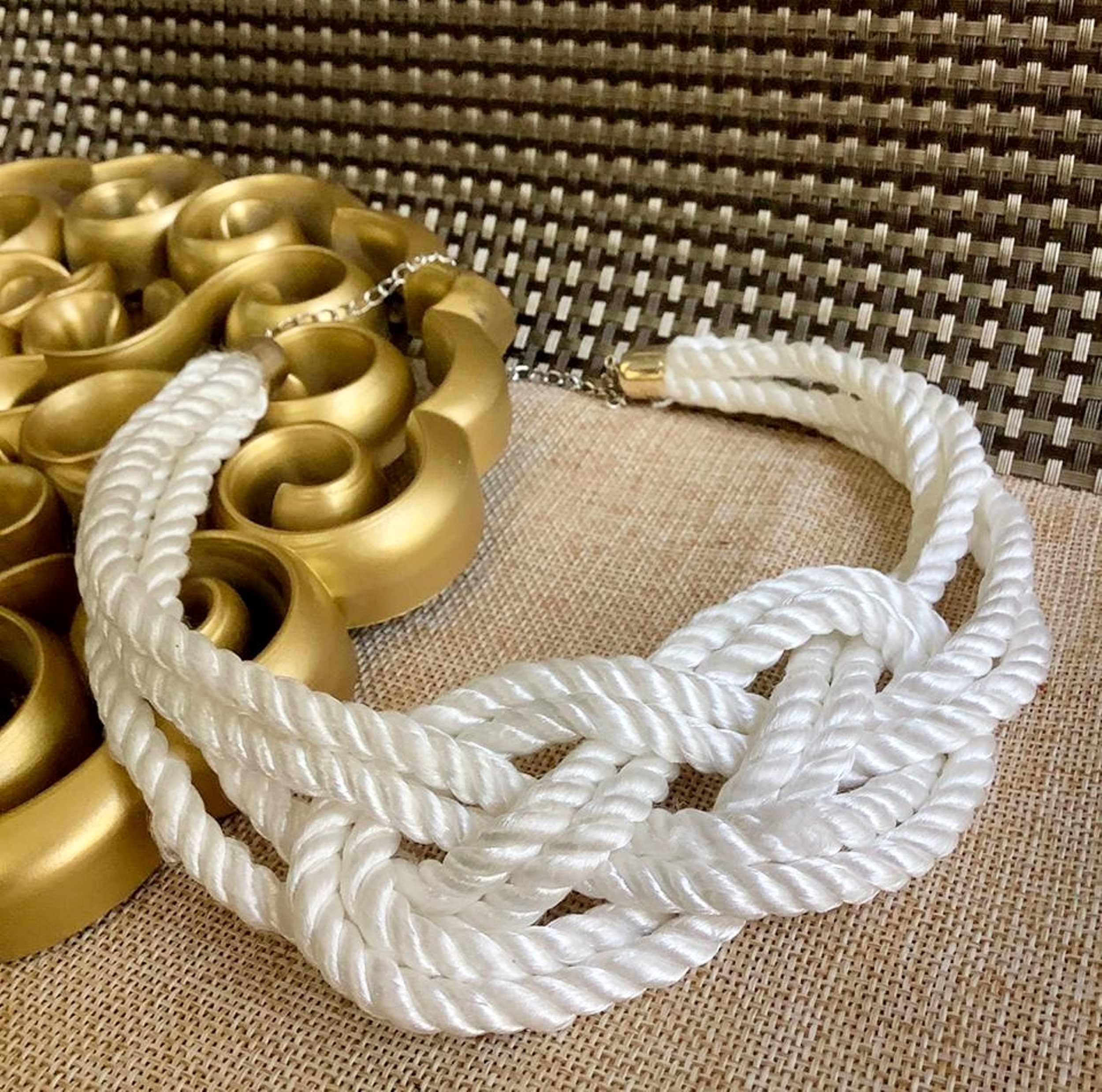 Knotted White Rope Necklace Etsy