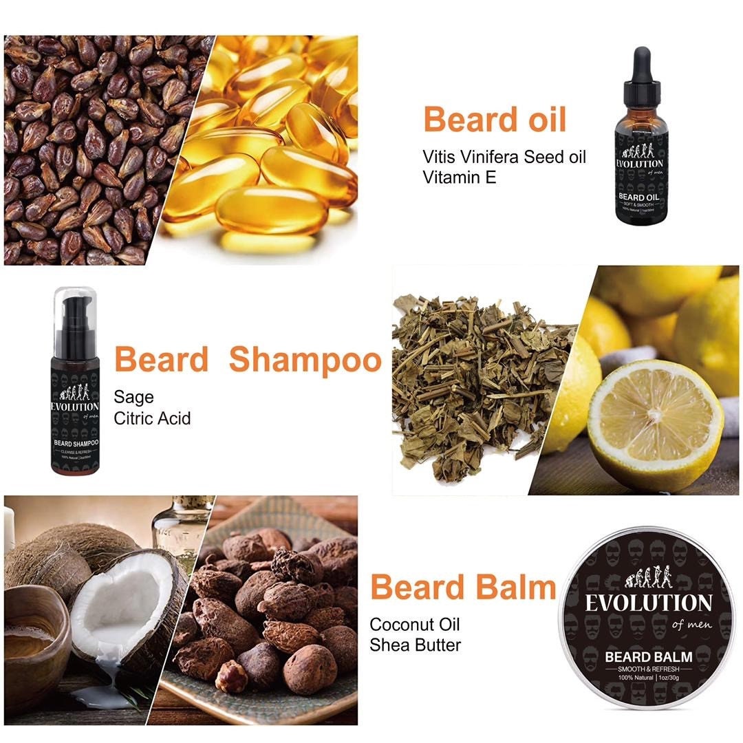 Beard Grooming Kit & Care Set, 100% Natural and Organic, Beard Shampoo ...