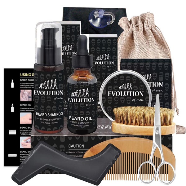 Beard Grooming kit & Care set, 100% Natural and Organic, Beard Shampoo, Beard and moustache oil, Balm plus accessories. Perfect Gift for Men