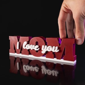 3D MOM - Kocham Cię - Znak, Znak, Prezent na Dzień Matki, Drewniana dekoracja ścienna, Prezent dla Mamy, Wystrój wnętrz