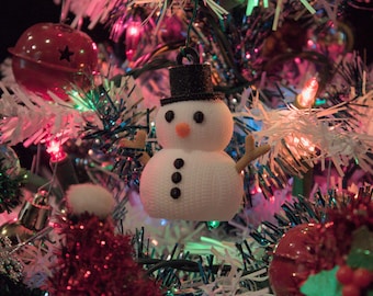 Knitted Snowman Christmas Ornament: Holiday Tree Decoration