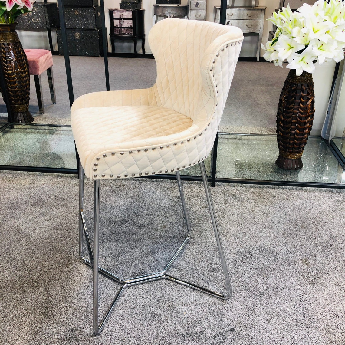 Mink Velvet Quilted Bar Kitchen Stool Etsy