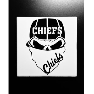 Set of 2 Kansas City Chiefs Skull Square Ceramic Coasters, 4x4 inch