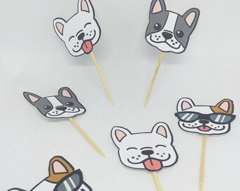 French Bull Dog Cupcake Toppers for Frenchie lovers, Dogs Birthday  Cake Topper for puppy party table decor