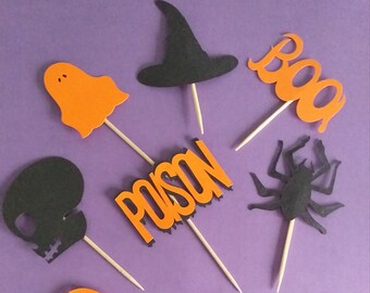 Scary, Halloween Cupcake Toppers. Pumpkin, Spider, Skull, Ghost