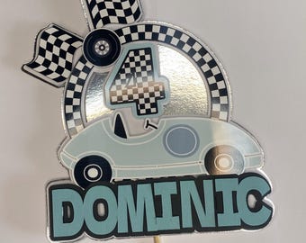 Personalised vintage car themed cake topper, Crisp packets, Sweet packets, Gift bag and colouring Packs Party bag contents