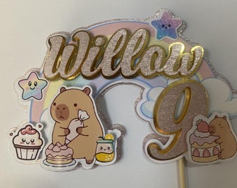 Capybara cake topper, cute animal birthday decoration, party centerpiece