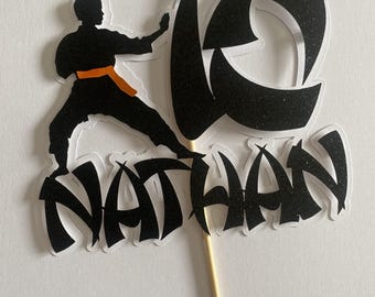 Personalised karate Cake Topper, Custom Birthday Cake Decoration, Name and Age Cake Accessory