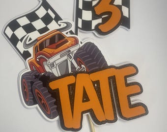 Monster Truck Cake Topper, Boy Birthday Decor, Truck Theme Party, Cake Decorations, Customisable Topper
