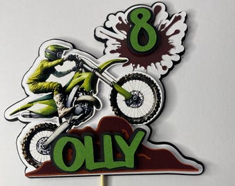 Dirt Bike Cake Topper, Personalised, Green,Red,Blue,Yellow Bike