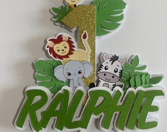 Personalised Jungled Themed Cake Topper, Childs Wild Animal Themed Birthday Party