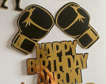 Personalised boxing themed cake topper set