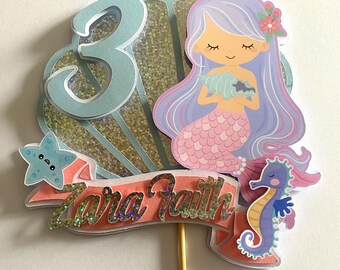 Personalised Mermaid theme cake toppers