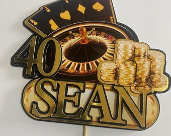 Casino Cake Topper, Las Vegas Birthday Cake Decoration, Poker Party Decor, Card Player Gift, Casino Night Centerpiece