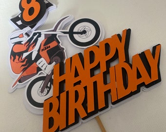 Personalized Orange Dirt Bike Cake Topper, Birthday Party