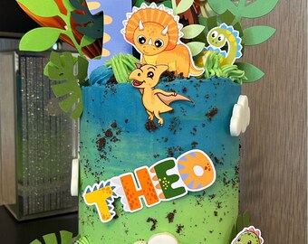 Personalised Dinosaur Cake Topper, T-Rex Birthday Decoration, Party Supplies, Kid's Birthday Cake, Roar Cake Decor