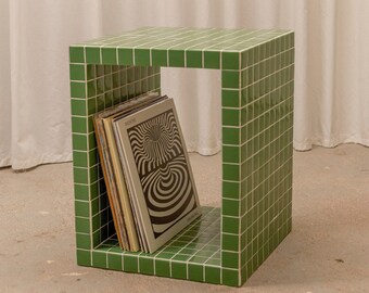 Tile Table — Tiled Side Table - Cube Ouvert Carrelé — Tile Table 400 x 400 x 500 mm