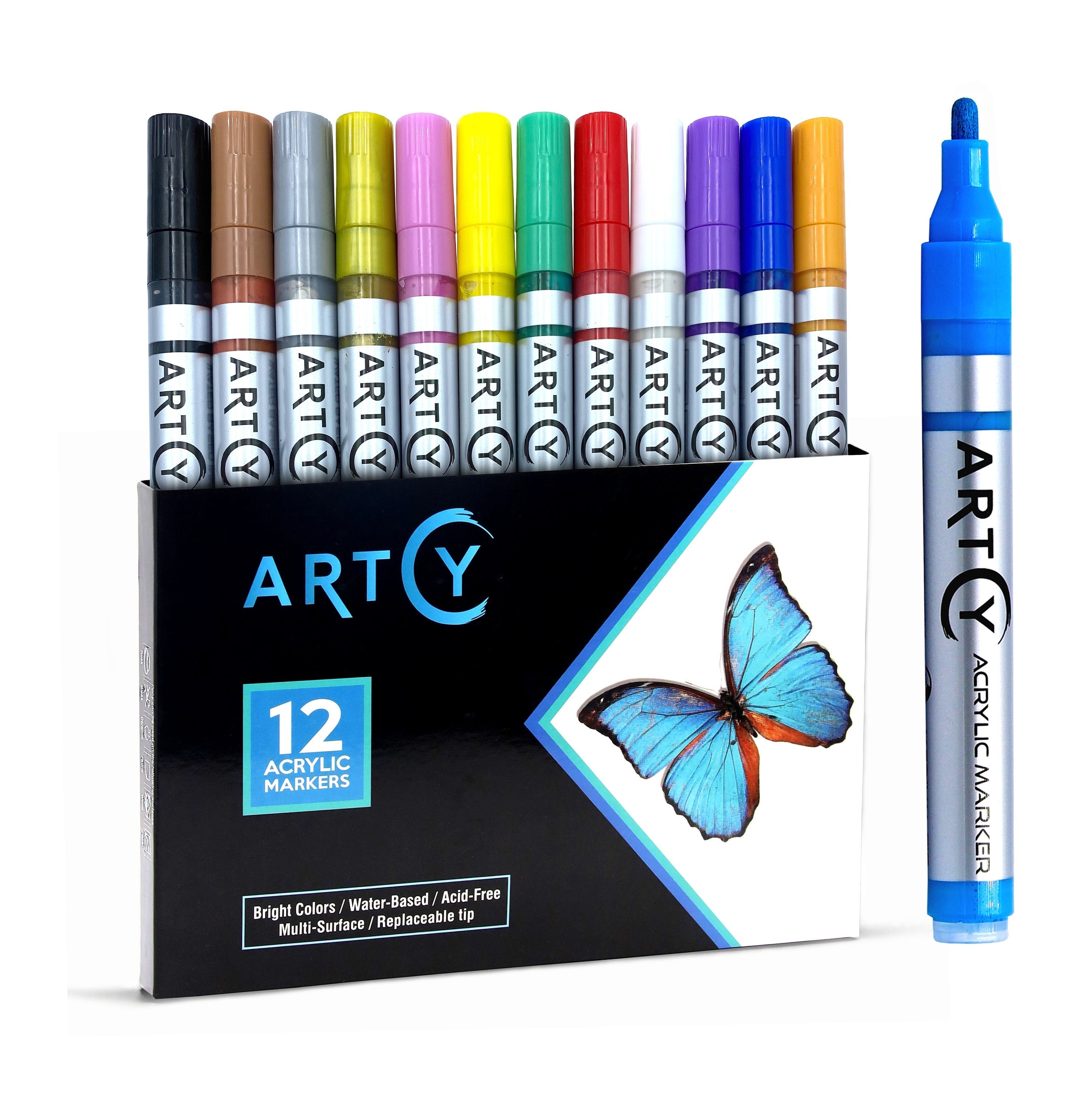PINTAR Pastel Acrylic Paint Pens | Pack of 16 | Medium Point Tip Brush Pens  & Fabric Markers for Drawing & Art | Acrylic Paint Markers for Rock