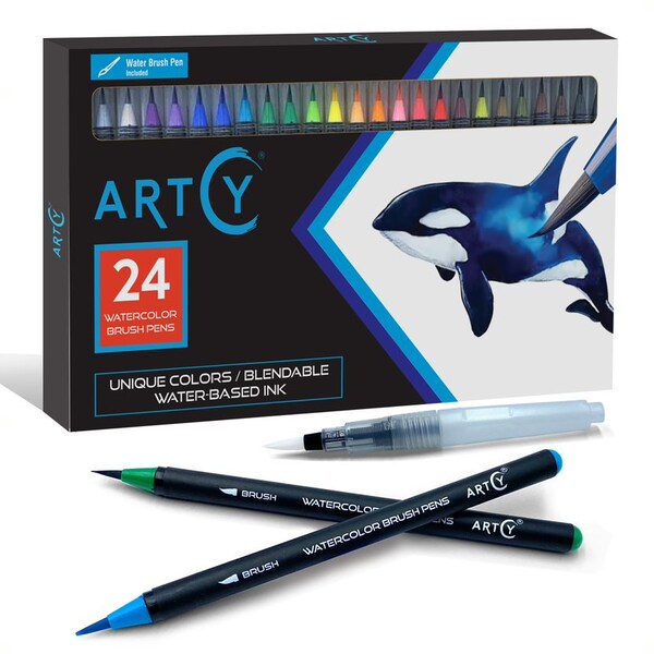 ARTCY Watercolor Brush Pens - Set of 24 Vibrant Water Colors Brush Pens