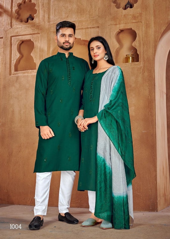 Buy Zarkle Men And Women White Foil Print Pure Cotton Couple Kurta Pajama  And Kurti Pant Set (Men-Xl And Women-Xl) Online at Best Prices in India -  JioMart.