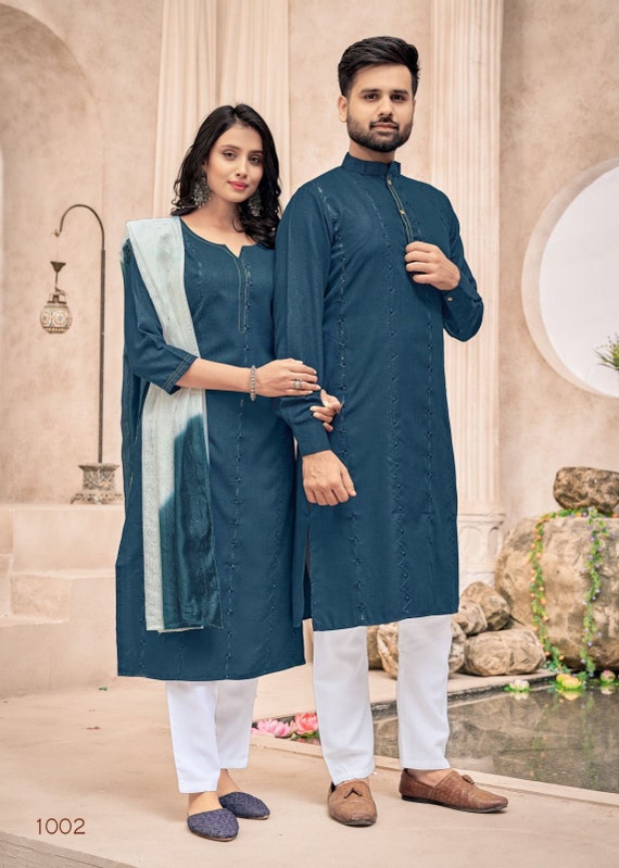 BANWERY COUPLE GOALS COMBO OF KURTA WITH PAYJAMA AND KURTI WITH PANTS AND  DUPATTAS - textiledeal.in