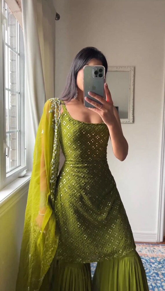 Party Wear Indian Long Dresses Western Green Gown Dupatta Free Shipping  Clothing | eBay