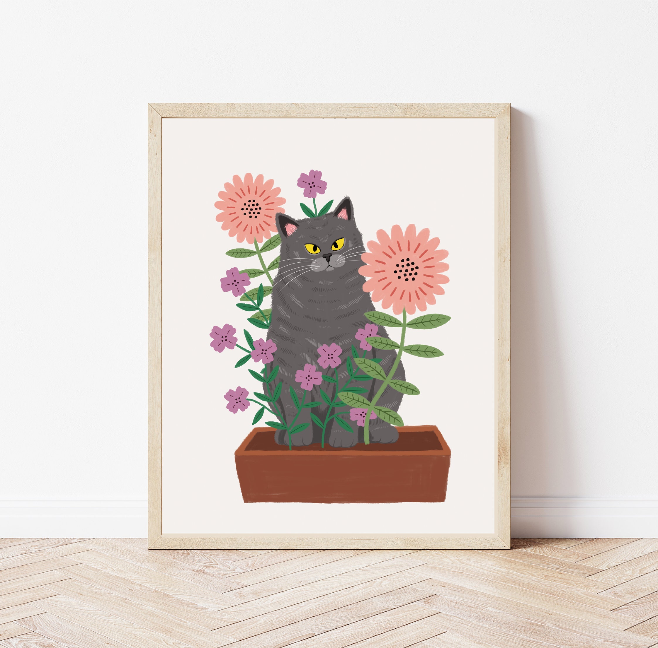 Plant Cat Cat Print Floral Wall Decor Cat Illustration - Etsy UK