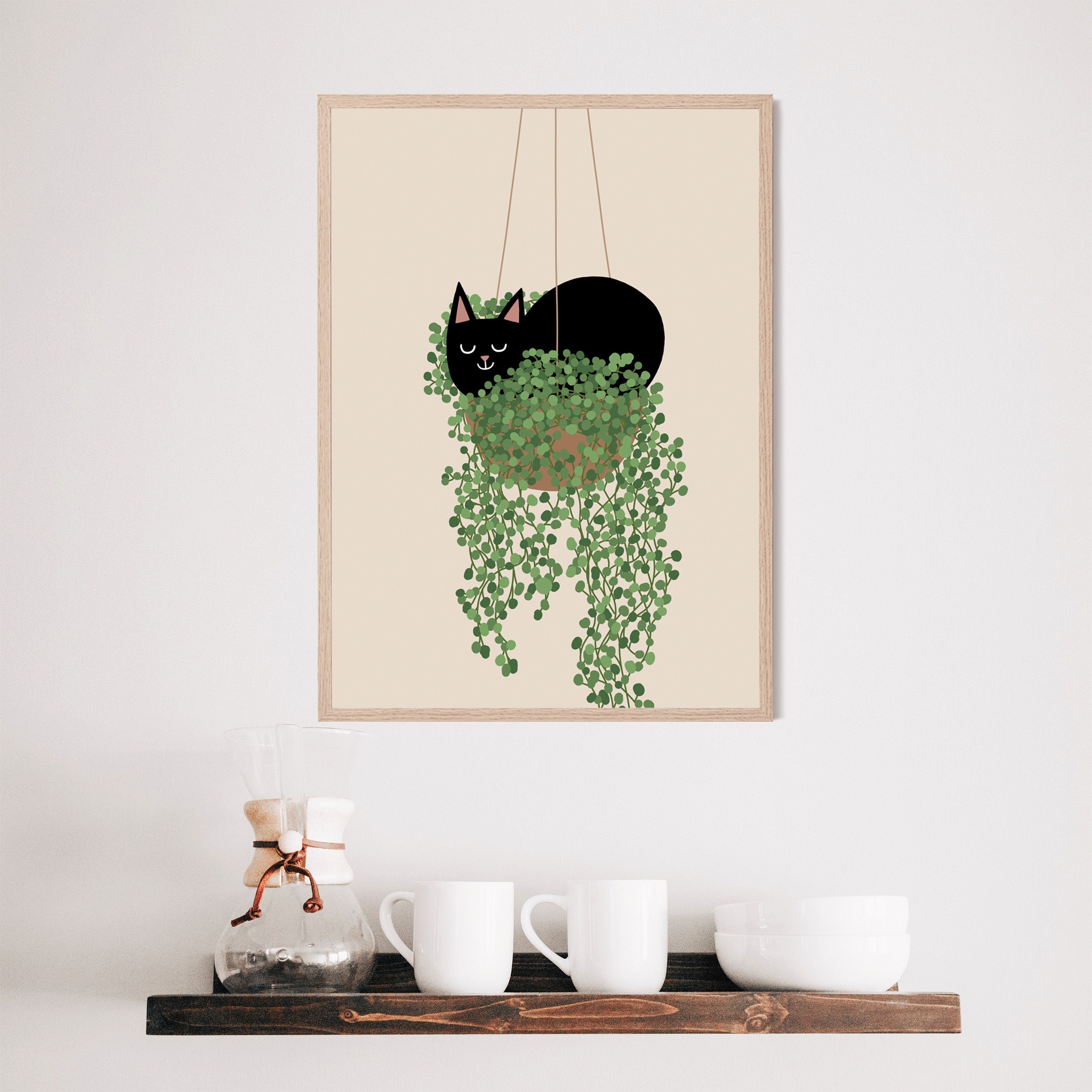 Cat Print Cat Wall Art Cat Art Print Plant Cat Funny Cat Etsy UK