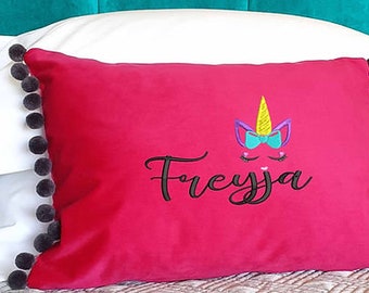 Personalised Velvet Unicorn Cushion- Customised Name