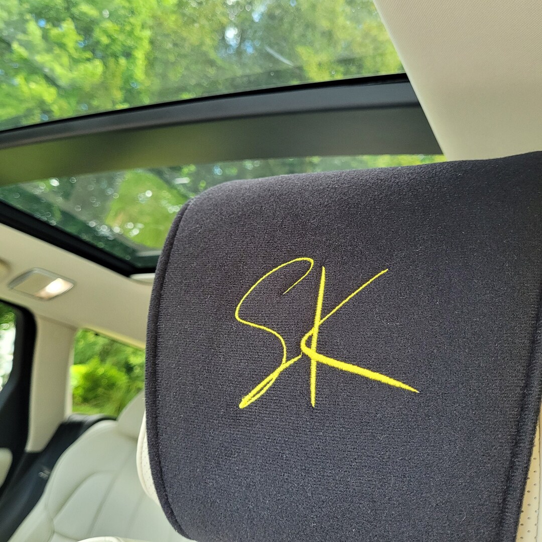 PAIR of Personalised Car Seat Headrests Monogram Initials Etsy