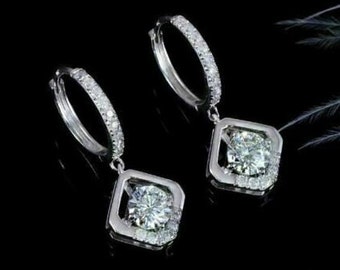 Earrings Dangle, 14K White Gold Plated, 2.51 Ct Colorless Moissanite, Drop Dangle Engagement Earrings, Anniversary Earrings, Earrings Set