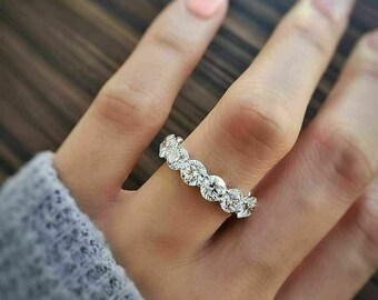 Alliance diamants de fiançailles, or blanc 14 carats, anneau de mariage éternité, bague diamant 3 carats, cadeau pour femme, cadeau d'anniversaire, bague de promesse pour elle