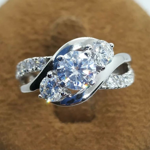 Moissanite Ring, 14K White Gold, 3.72 Ct Colorless Moissanite, Engagement Bypass Ring, Wedding Infinity Ring, Split Shank Ring, Silver Ring