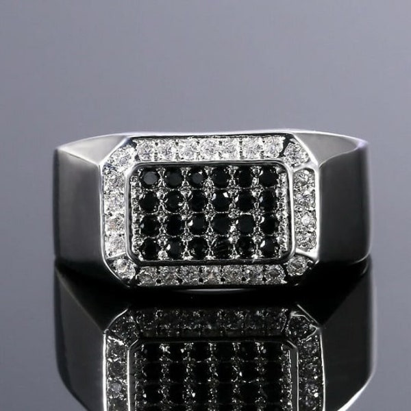 Diamond Ring For Men, 14KWhite Gold, 2.3Ct Black Diamond, Pave Set Engagement Ring, Anniversary Ring For Husband, Mens Jewelry, Gift For Him