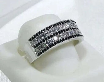 14K White Gold, Men's Wedding Band, 2 Ct White & Black Diamond, Men's Engagement Eternity Band, Anniversary Gifts For Husband, Gifts For Him