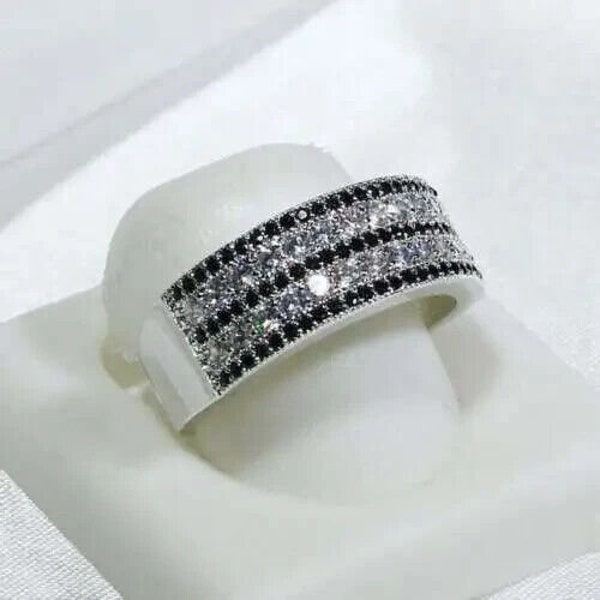 14K White Gold, Men's Wedding Band, 2 Ct White & Black Diamond, Men's Engagement Eternity Band, Anniversary Gifts For Husband, Gifts For Him