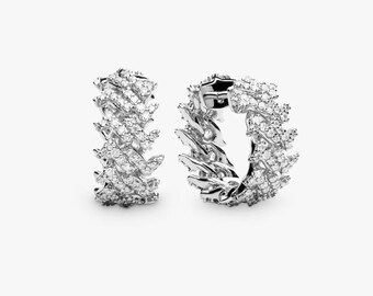 Women's Earrings, 2.2 Ct Diamond, Wedding Cluster Earrings, 14KWhite Gold Earrings, Engagement Hoop Earrings, Bridal Earrings, Gifts For Her