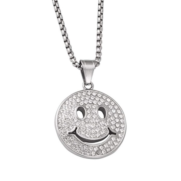 Cute Smiley Necklace, 1.1Ct Diamond, 14K White Gold, Engagement Silver Pendant, Cute Baby Girls Pendant, Without Chain, Present For Daughter