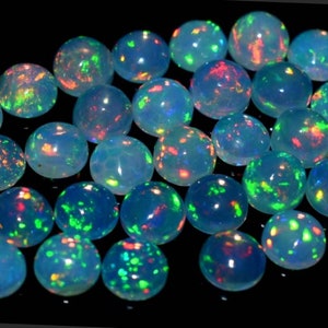 Opal Round Gemstone, natural Ethiopian welo fire multi color multi fire opal round cabochons, 5 mm size round opal cabochon loose gemstone