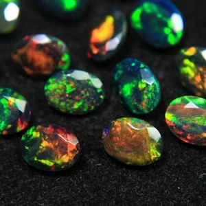 AAA grade faceted black opal, natural black opal, black opal cut stone, Ethiopian black faceted opal, multi fire black opal faceted cut