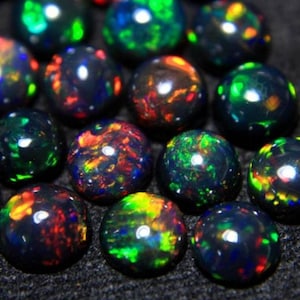 Black opal round, natural black opal, black opal round cabochon, Ethiopian black round opal, multi fire opal, welo opal cabochon 3x3 mm size