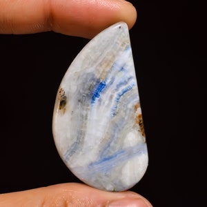 Classic Top Grade Quality 100% Natural Blue Scheelite Fancy Shape Cabochon Loose Gemstone For Making Jewelry 31 Ct. 44X23X3 mm S8-2780
